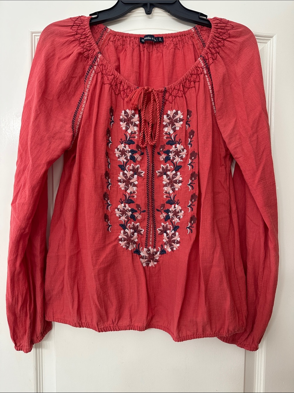 Abercrombie & Fitch Coral Embroidered Blouse